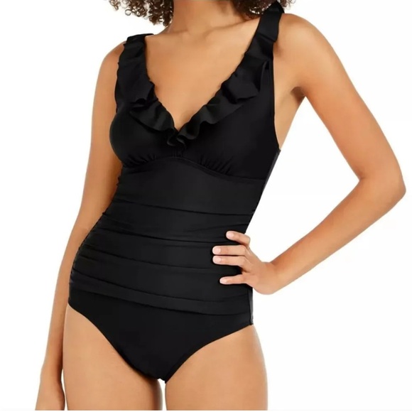 DKNY NWT Ruffle Plunge‎ Underwire Tummy Control One-Piece Swimsuit Size S/P - Picture 13 of 16
